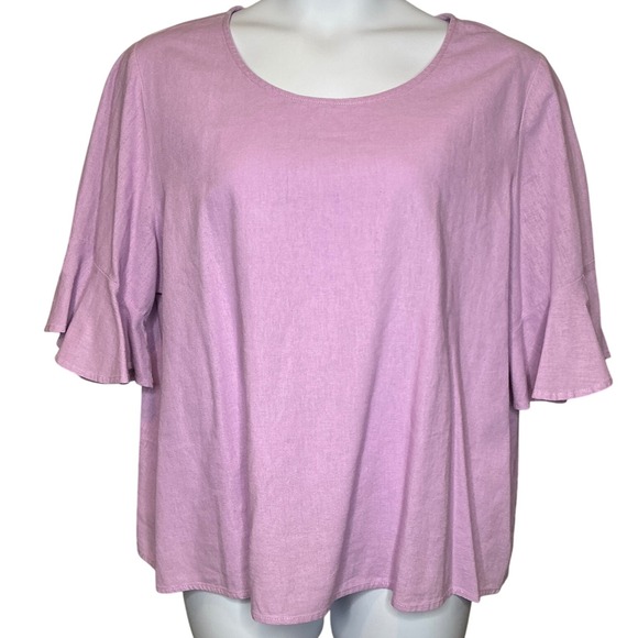 Cynthia Rowley Tops - Cynthia Rowley‎ Womens Lilac Linen Blend Top Sz 1X Flutter Sleeve Flowy Coastal